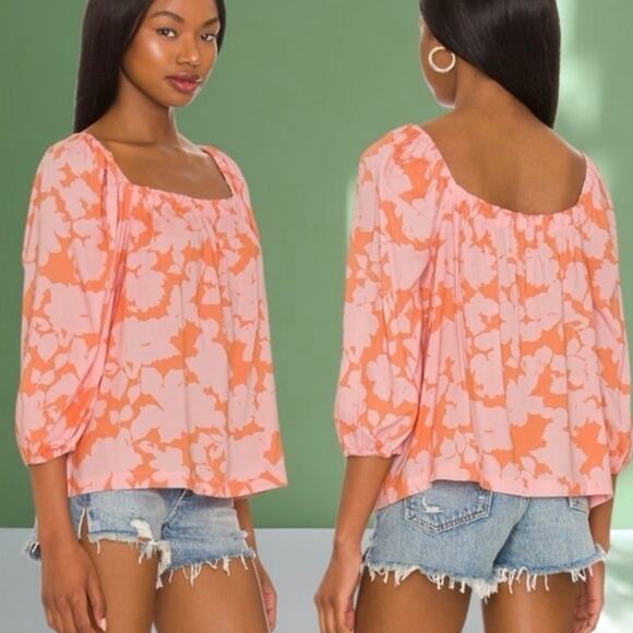 NWT Women’s Sanctuary Spring Square Neck Blouse Puff Sleeve Melon Size Medium - Picture 2 of 4